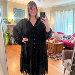 Anthropologie 24W black sheer button down dress